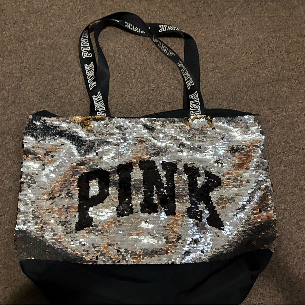 PINK Victoria's Secret Black and Silver Sequin Tote